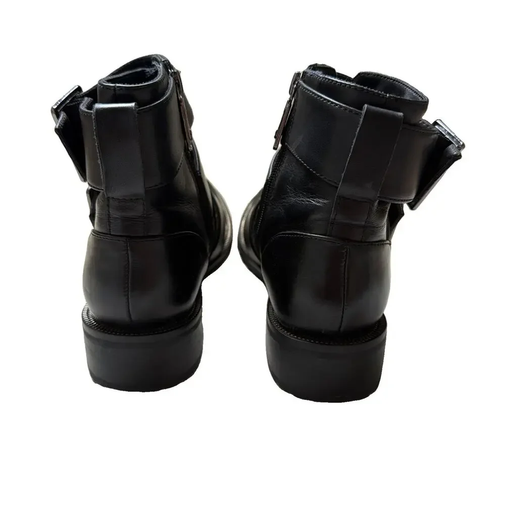 Blondo Camila Moto Biker Leather Booties Womens 6.5 Black Waterproof Side Zip